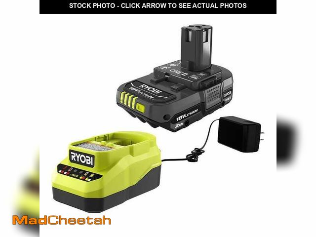 Lot 74-14182567 - RYOBI ONE+ 18V Lithium-Ion 2.0 Ah Compact Battery and Charger Starter Kit - UNUSED