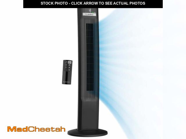 Lot 74-13765803 - Lasko 42" EcoQuiet 12-Speed DC Motor Tower Fan with Remote Control, Black, T42700 - UNUSED