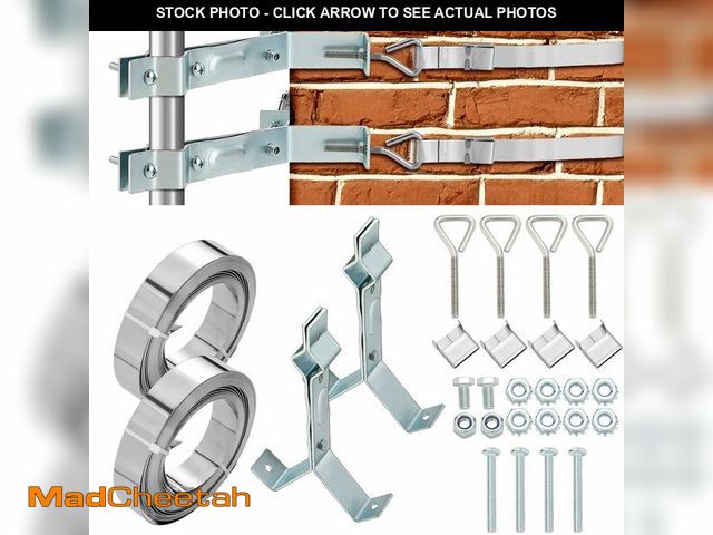 Lot 74-14270263 - MorningRo 2 Set TV Antenna Chimney Y-Mount Kit 18ft Stainless Steel Straps 4 Inch Standoff Pole Stee...