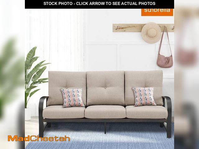 Lot 74-14249505 - ULAX FURNITURE 3-Seat Aluminum Outdoor Loveseat Sofa Chair with Beige Sunbrella Cushions - UNUSED