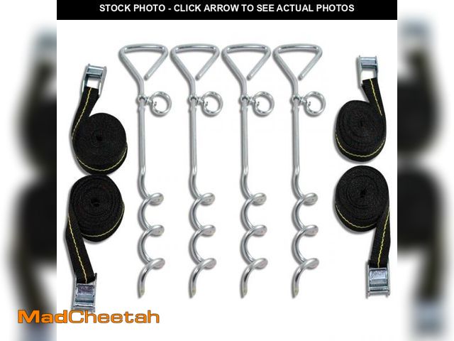 Lot 74-12074035 - Trampoline Anchor Kit - Heavy Duty Tie Down System - Set of 4 - Tie Downs with Ground Stakes - UNUSE...