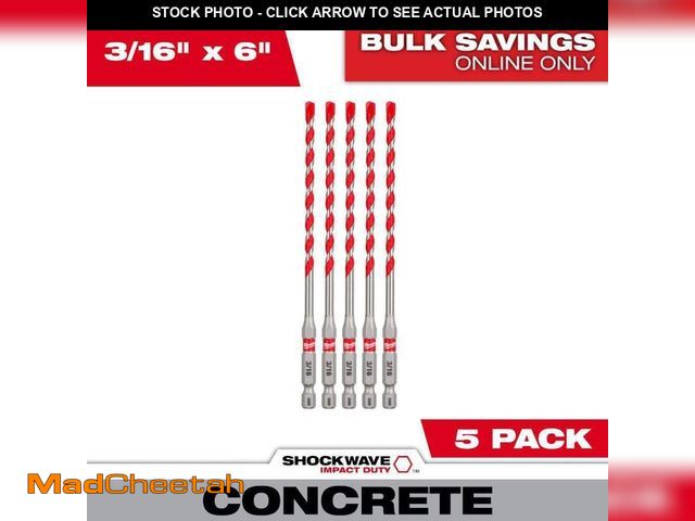 Lot 74-14182391 - Milwaukee 3/16 in. SHOCKWAVE Carbide Hammer Drill Bits (5-Pack) - UNUSED