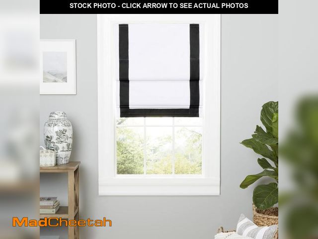 Lot 74-12405181 - Exclusive Home Frontera 100% Blackout Roman Shade, 31"x64", White/Black - UNUSED