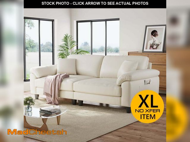 Lot 74-12938054 - 83" Couch Premium PU Leather Sofa, Comfy Extra Deep Seat 3 Seater Couch for Living Room, Oversized L...
