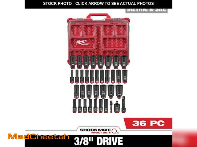 Lot 74-14559129 - Milwaukee SHOCKWAVE Impact-Duty 3/8 in. Drive Metric and SAE Deep Well Impact PACKOUT Socket Set (36...