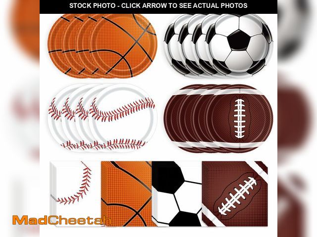 Lot 74-14064864 - Sports Birthday Party Decorations 80Pcs Sports Party Supplies Plates and Napkins Baseball Football S...