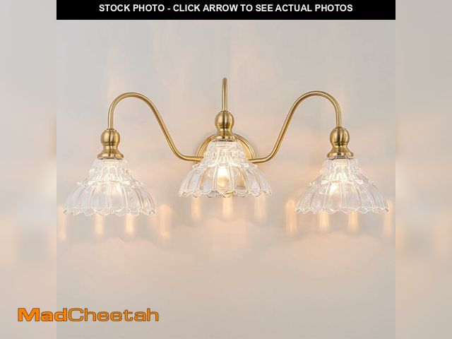 Lot 74-12324498 - BrkNit Vintage Bathroom Light Fixtures Over Mirror, 3-Light Brass Wall Sconce Lighting with Flower G...