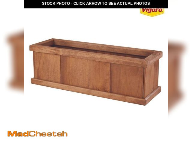 Lot 74-12585089 - Vigoro 28 in. Brooklin Stained Brown Wood Planter Box (28 in. L x 9 in. W x 9 in. H) - UNUSED