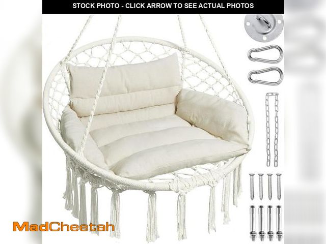Lot 74-12366030 - Greenstell Hammock Chair, Macrame Swing Chair with Comfy Cushion, Boho Hanging Chair for Outdoor &am...