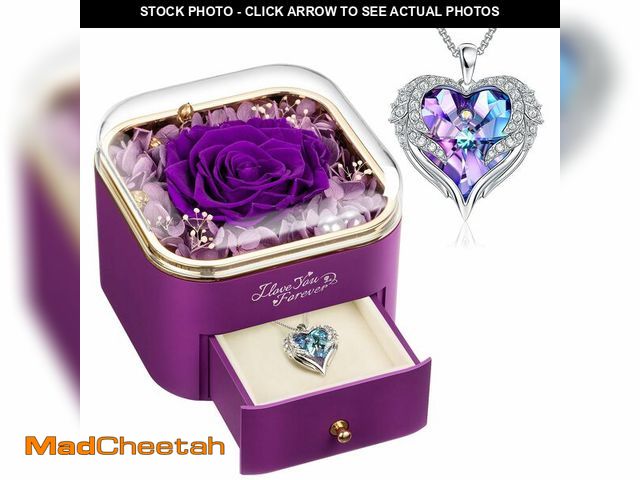 Lot 74-14337650 - NEWNOVE Preserved Real Purple Rose with Angle Wings Necklace, Forever Flowers Gifts for Mom Grandma ...