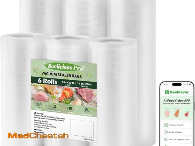 Lot 74-12324047 - Beelicious Pro Vacuum Sealer Bags Rolls for Food 6 Pack 3 Rolls 11" x 20' and 3 Rolls 8" x 20' Comme...