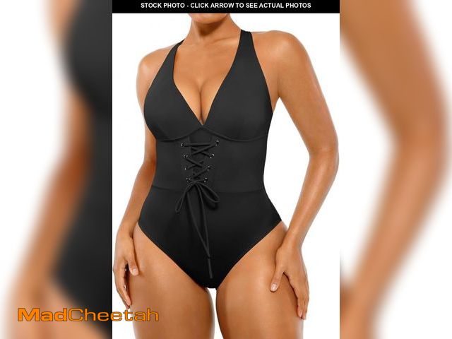 Lot 74-12331545 - SHAPELLX Women's Push Up One Piece Bathing Suits with Crisscross Back V Neck Swimsuits Tummy Control...