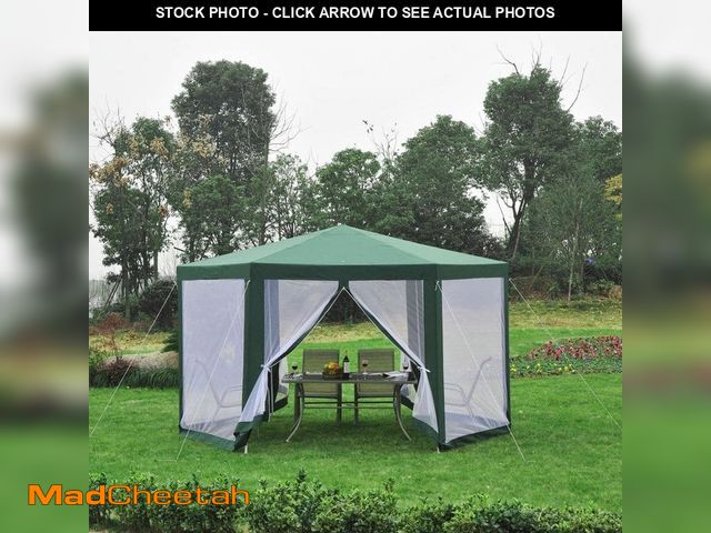 Lot 74-14254601 - Outsunny 8.2 ft. Steel Frame Hexagon Sun Shade Canopy Tent with Protective Mesh Screen Walls and Pro...
