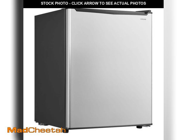Lot 74-12557727 - *DENTED* Vissani 2.6 cu. ft. Mini Refrigerator in Stainless Steel, ENERGY STAR *DENTED*  - USED