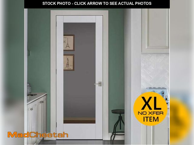 Lot 74-12674765 - JELD-WEN 32 in. x 80 in. MODA Primed PMC1011 Solid Core Wood Interior Door Slab w/Clear Glass - UNUS...