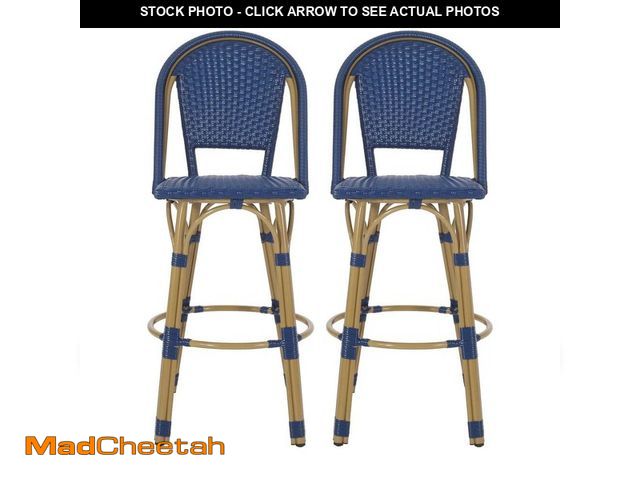 Lot 74-12746676 - Noble House Cortina Navy Blue Wicker and Aluminum Outdoor Patio Bar Stool (2-Pack) - UNUSED