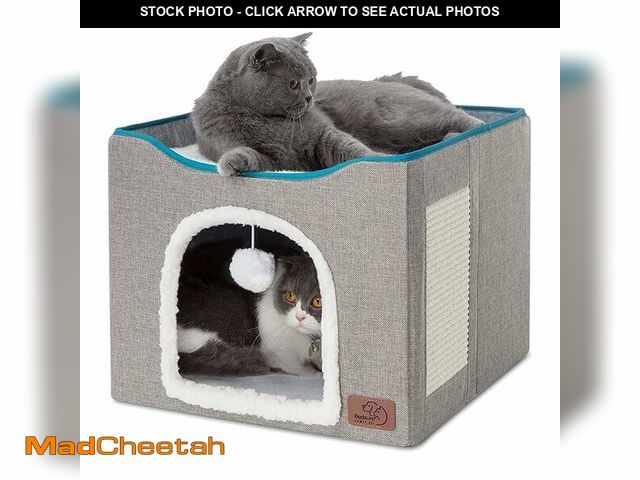 Lot 74-12698672 - Bedsure Cat Beds for Indoor Cats - Large Cat Cave for Pet Cat House with Fluffy Ball Hanging and Scr...