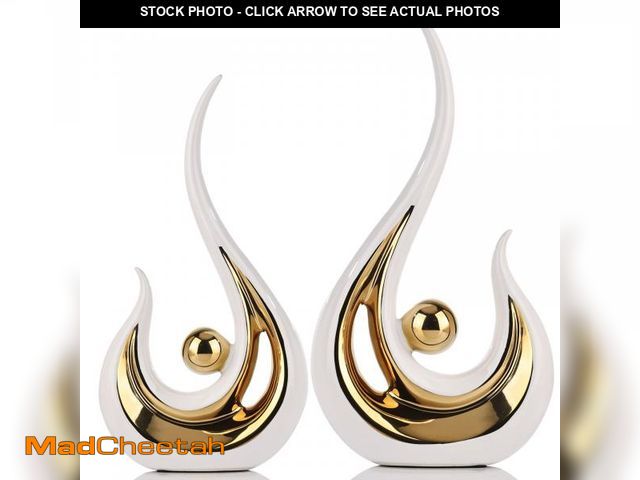 Lot 74-12444577 - XMGZQ 2pcs White and Gold Modern Abstract Art Statue Table Decoration,Elegantes Ceramic Statue for H...