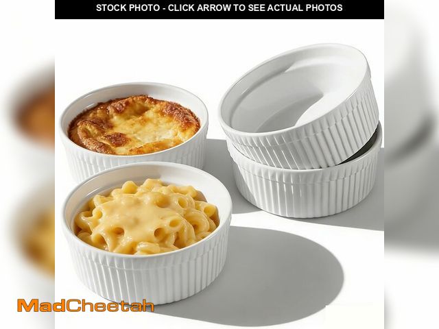 Lot 74-14145975 - Cinf White 10 oz Set of 4 Souffle Dishes Ramekins Oven Microwave Safe Bowls Creme Brulee Set Sauce C...