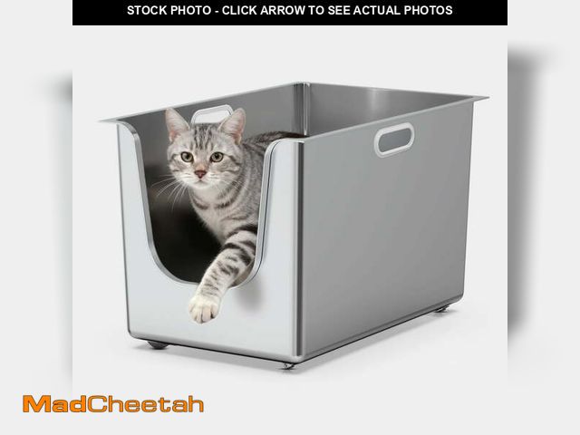 Lot 74-12834624 - (MISSING FEET) Ptlom Stainless Steel Litter Box with 13.7'' High Sides Anti-Splashing Seamless Metal...