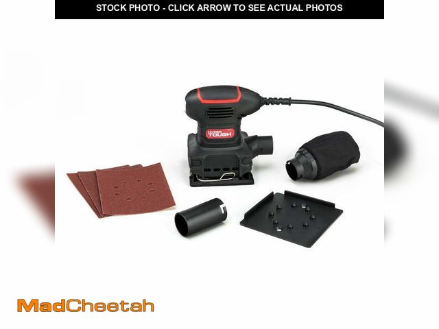 Lot 74-12859484 - Hyper Tough 2 Amp Corded 1/4 Sheet Palm Sander with Dust Bag, Vacuum Hose Adapter, Punch Plate &amp;...