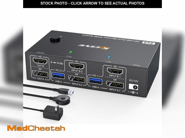 Lot 74-12697569 - 4K@144Hz KVM Switch 2 Monitors 2 Computers 8K@60Hz, MLEEDA HDMI and Displayport Dual Monitor KVM Swi...