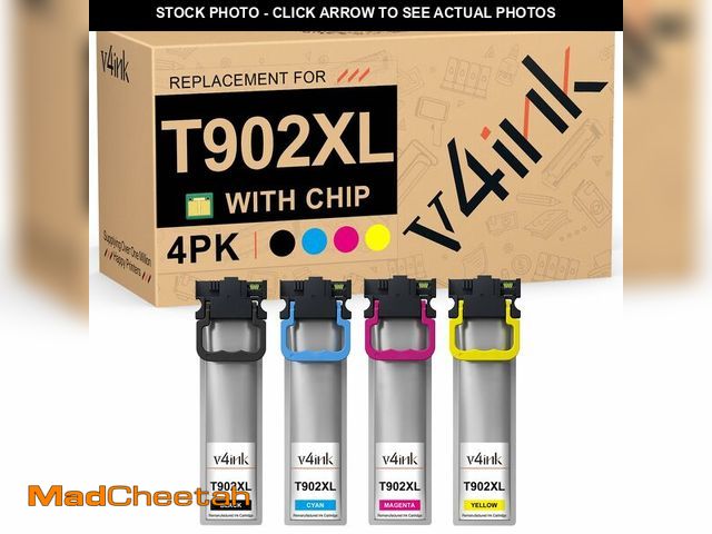 Lot 74-12847916 - v4ink Remanufactured T902XL Ink Pack Replacement for 902XL T902XL (4-Pack, K/C/M/Y) Work with Workfo...