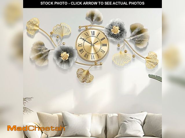 Lot 74-12698441 - Axioglo Wall Clocks for Living Room Decor,Large Wall Clock,3D Creative Metal Ginkgo Leaf Design,with...