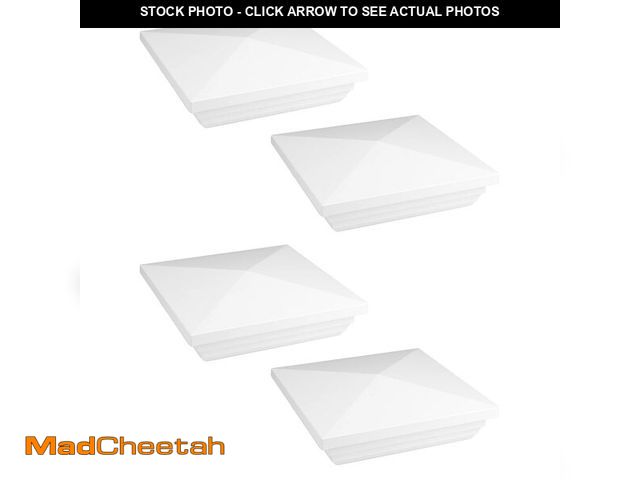 Lot 74-12606872 - QWORK Vinyl Fence Post Cap, 4 Pack 4" x 4" PVC Square Fence Post Top Cover, New England Pyramid Styl...