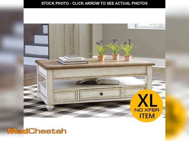 Lot 74-12663960 - Signature DESIGN BY ASHLEY Realyn 47 In. White/Brown Rectangle Wood Coffee Table with Lift Top - USE...