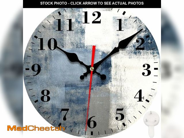 Lot 74-14273951 - VURQLHE Wall Clock, Blue and Grey Abstract Art Painting Silent Non Ticking Battery Operated Round De...