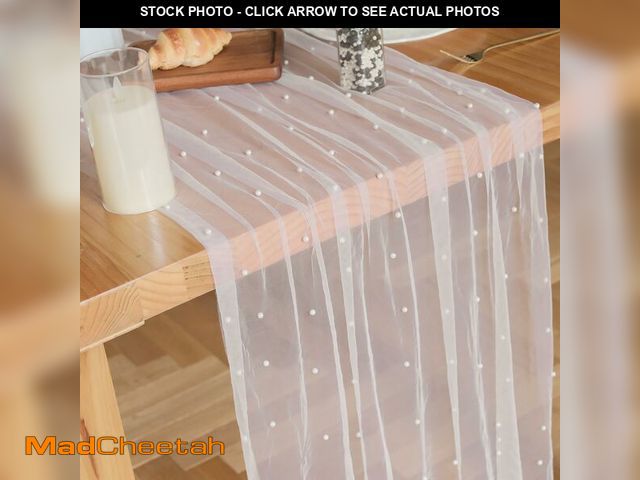 Lot 74-14051971 - Psasrm Set of 6 Pearl Table Runner 10ft, 29 * 120 Inch White Table Cloth Pearl Sheer Tulle Table Cov...