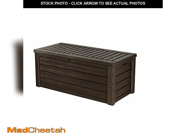 Lot 74-12665146 - Keter Westwood 150 Gallon Deck Box Organizer, Doubles as 2-Person Bench Seat, Brown - Large Resin Ou...