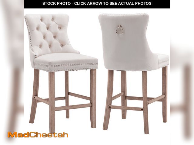 Lot 74-13778274 - Bar Stools Set of 2, LegaHome Velvet Bar Stool with Back, Solid Wood Frame &amp; Nailhead Trim, Coun...