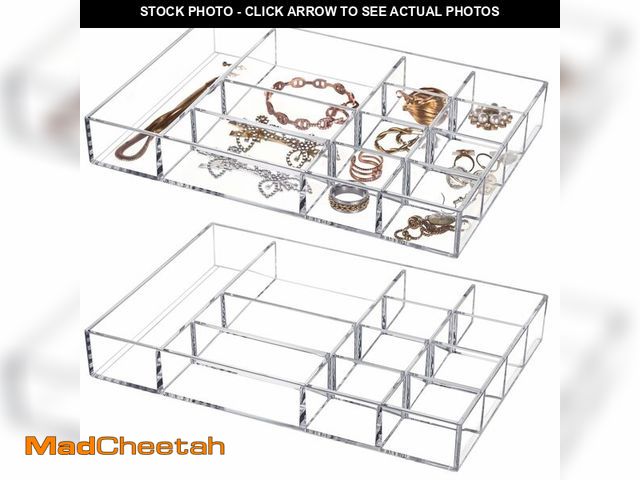 Lot 74-14209600 - Homaisson 2 Pcs Acrylic Jewelry Tray Organizers, Transparent Desk Organizer Trays, Multi-Section Jew...