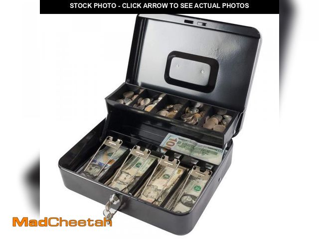 Lot 74-11552464 - KYODOLED Locking Cash Box with Lock,Money Box with Cash Tray,Lock Safe Box with Key,Money Saving Org...