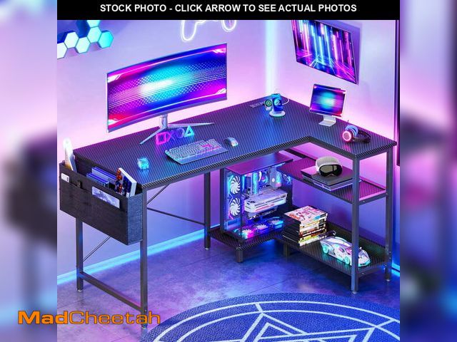 Lot 74-14588625 - 48 inch Large Office Desk with Storage Shelve, Gaming Table with Power Outletsfor Large Spaces, Blac...