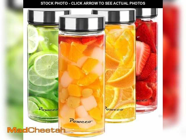 Lot 74-12599408 - 16oz Glass Juice &amp; Water Bottles with Lids, 4-Pack Wide Mouth Borosilicate Glass BottlesÃ¢â¬â...