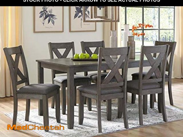 Lot 74-12538583 - Signature Design by Ashley Caitbrook Rustic 7 Piece Dining Set, Include Table and 6 Chairs, Gray - U...