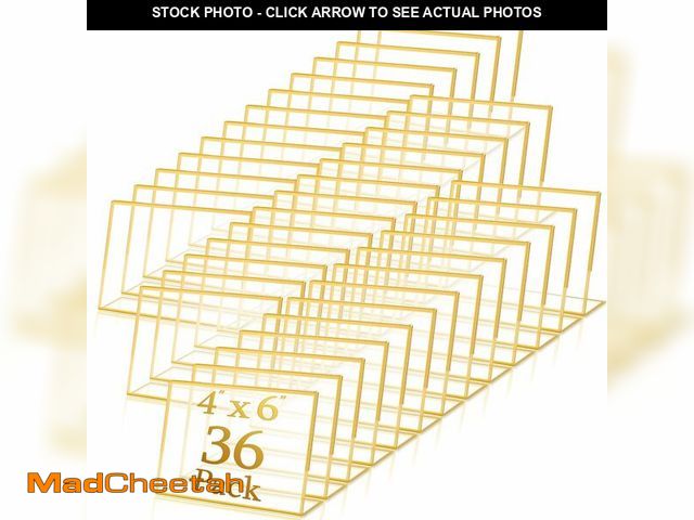 Lot 74-14143736 - 36 Pack Acrylic Sign Holder Gold Frame Table Numbers Slanted Back Menu Display Stand Clear Flyer Doc...