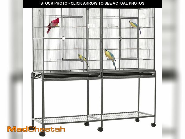 Lot 74-12660531 - PawHut 65" Double Rolling Metal Bird Cage with Divider, Large Parrot Cage for Parakeet, Canaries, Lo...