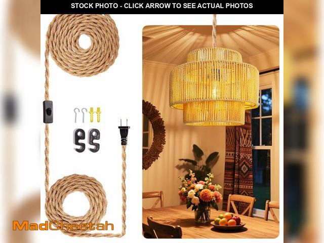 Lot 74-14061971 - Maliralt Hanging Lamps Rattan Pendant Light - 16.4ft Plug in Cord Hanging Light Fixture Plug Into Wa...
