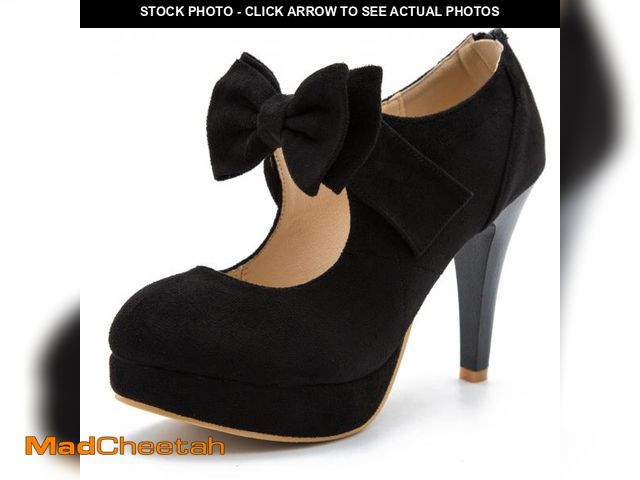 Lot 74-11559021 - Women's Bow Heels Mary Jane High Heel Closed Toe Platform Vintage Dress Pumps Black Label Size 46 - ...