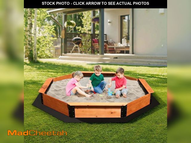Lot 74-14370191 - FUNTOK Large Outdoor Wood Sandbox 85''  85''  9'' Octagon Wooden Sand Box for Kids with Cover, Ideal...