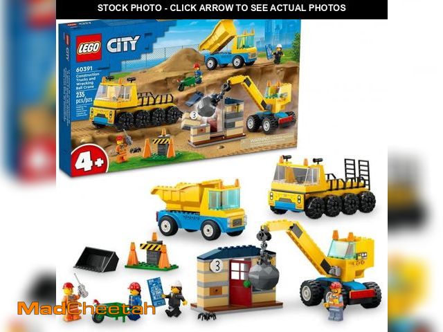 Lot 74-12473043 - LEGO City Construction Trucks and Wrecking Ball Crane 60391 Building Toy Set for Toddler Kids Ages 4...
