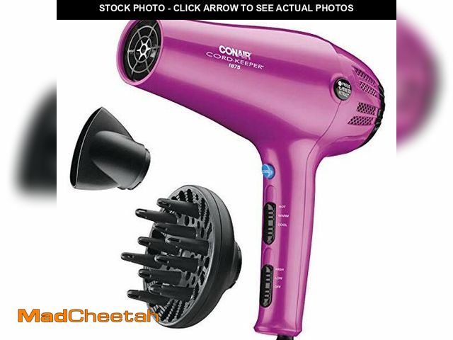 Lot 74-10823061 - Conair Hair Dryer with Retractable Cord, 1875W Cord-Keeper Blow Dryer,Pink - UNUSED