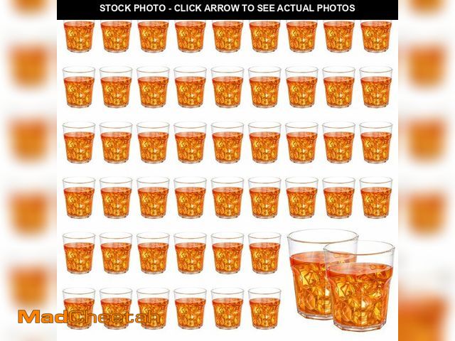 Lot 74-13545763 - MBAIYO 50 Pcs Plastic Whiskey Glasses, 4.5 OZ Small Clear Acrylic Whiskey Glasses Unbreakable Stacka...