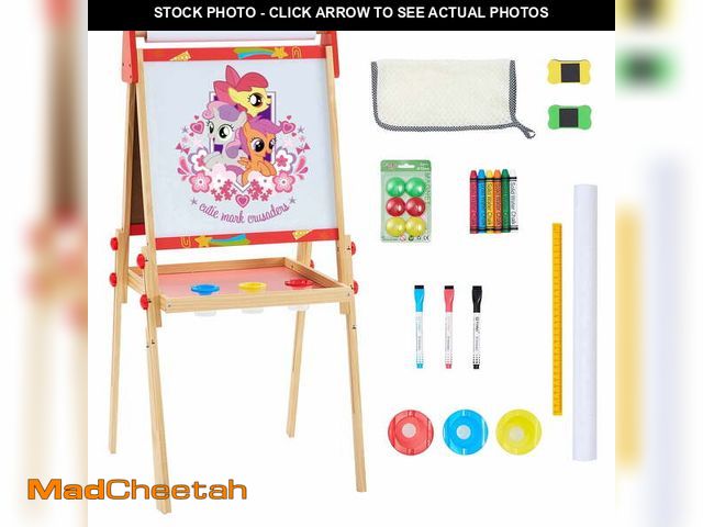 Lot 74-13779813 - edx 3+ Kids Art Easel, Wooden Dual Magnetic Board with Paper Roll, Adjustable Toddler Drawing Gift, ...