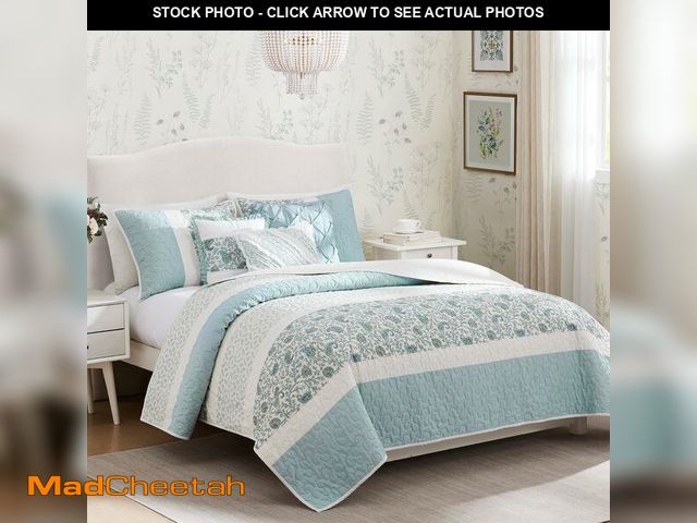 Lot 74-13041512 - Madison Park Cotton Quilt Set Floral Print, Double Sided Stitching, All Season, Lightweight Coverlet...