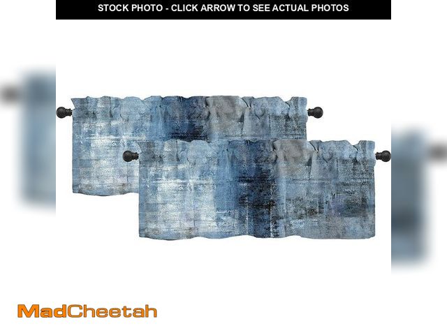 Lot 74-12974304 - LALILO Navy Blue Kitchen Curtains Abstract Art Valances for Windows Blackout Window Treatment Valanc...